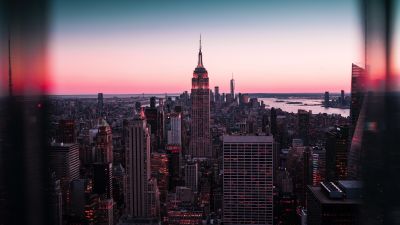 Empire State Building, New York City, Cityscape, Sunset, City lights, Urban, Skyline, 5K, 8K