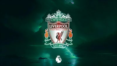 Liverpool FC, Premier League club, Football club, Logo, Green background
