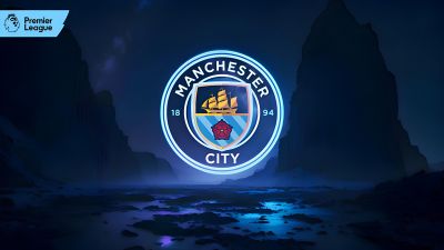 Manchester City FC, Neon logo, Premier League club, Glowing, Blue, 5K, 8K