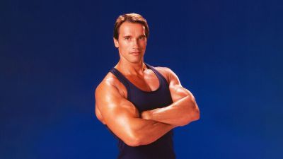 Arnold Schwarzenegger, Portrait, Bodybuilder, American actor, 5K, Blue background