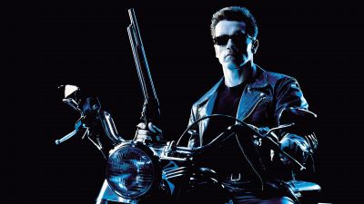 Terminator 2: Judgment Day, Arnold Schwarzenegger, 5K, Black background, AMOLED