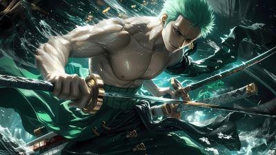 Roronoa Zoro, Sword, 5K, One Piece, Green