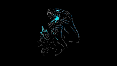 Godzilla, AMOLED, Kaiju, Black background, Neon art, 5K