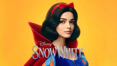 Rachel Zegler, Disney Princess, Snow White, 5K, 8K, AI art, Yellow background