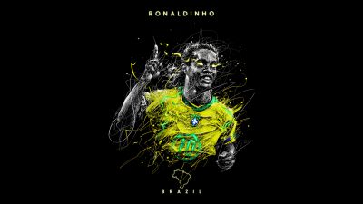 Ronaldinho, AMOLED, 5K, Brazilian Football Player, Black background, Fan Art