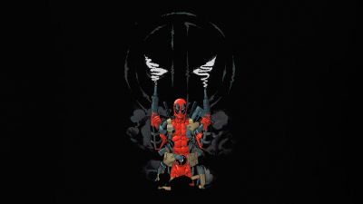 Deadpool, Artwork, Black background, AMOLED, 5K, Marvel Superheroes