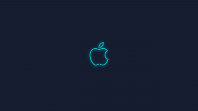 Blue, Apple logo, Neon sign, Dark background, Glowing, 5K