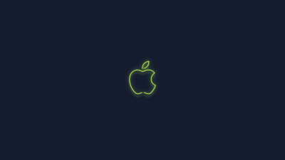 Green, Apple logo, Neon sign, Dark background, Glowing, 5K