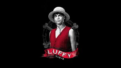 Inaki Godoy as Luffy, One Piece, Netflix series, Black background, 5K, 8K, AMOLED, Monkey D. Luffy