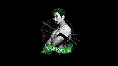 Mackenyu as Zoro, One Piece, Netflix series, Black background, 5K, 8K, AMOLED