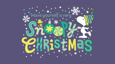 Snoopy, Christmas, Purple background, Illustration, 5K, Woodstock