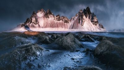 Volcanic, Vestrahorn mountain, Iceland, Black sand beach, Stokksnes, 5K