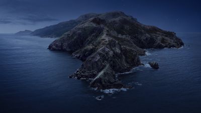 macOS Catalina, Night, Stock, Mountains, Island, 5K