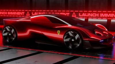 Ferrari Concept Car, Ultrawide, 5K, 8K, Red background, Red cars