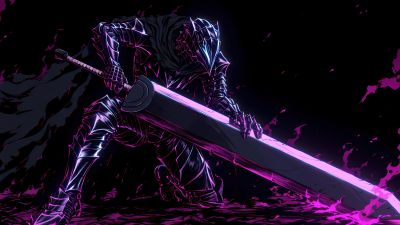 Guts (Berserk), AMOLED, Neon art, AMOLED, Black background, Pink aesthetic