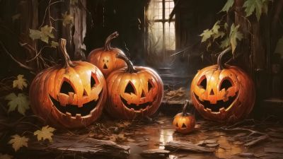 Laughing, Halloween pumpkins, Halloween background, 5K