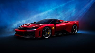 Ferrari F80, Supercar, 2025, Red cars, 5K, Blue background