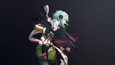 Sinon (Shino Asada), Sniper, Dark background, Sword Art Online