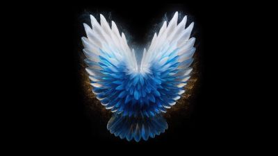 Angel wings, AMOLED, Blue aesthetic, Tecno Phantom V Fold 2 Stock, Black background, 5K, 8K, 10K, 12K