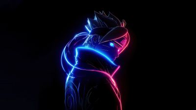 Boruto, Neon art, 5K, AMOLED, Black background