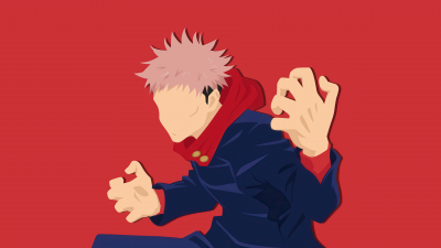 Yuji Itadori, Ultrawide, Minimalist, Faceless, Red background, Jujutsu Kaisen