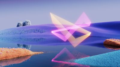 Geometric, Reflection, Landscape, Microsoft Design, Dynamic, Surrealism, Triangles, 5K