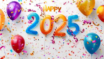 Happy 2025, Festive season, 5K, Balloons, Confetti, Happy New Year 2025