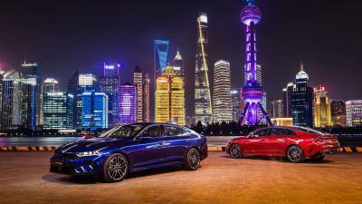 Kia K5 GT-Line, Shanghai, Cityscape, Night, City lights, 2020, 5K