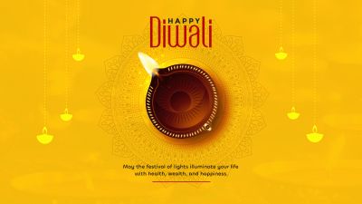 Happy Diwali, Hindu festival, Festival of lights, Yellow background, Indian festival, 5K