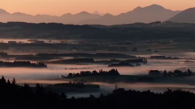 Dramatic, Golden hour, Valley, Sunset, Mountain range, Panorama, Foggy sunset, Misty mountains