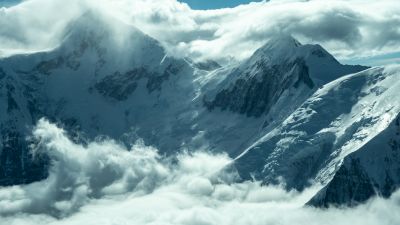 Cloudy, Mountains, Mountain Landscape, Mountain range, Snowcapped mountains, Cloudy Sky, 5K