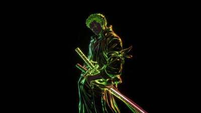 Roronoa Zoro, Neon art, AMOLED, Black background, One Piece, 5K