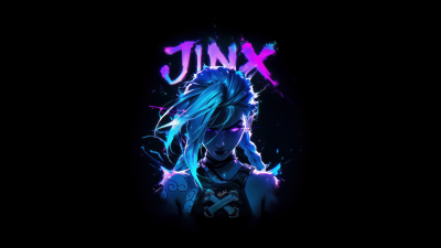 Arcane Jinx, Neon art, League of Legends, Dark background, Dark aesthetic, 5K