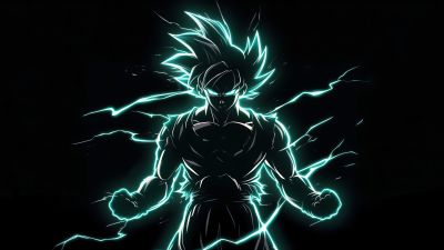 Ultra Instinct Goku, Neon art, AMOLED, 5K, Dragon Ball, Black background