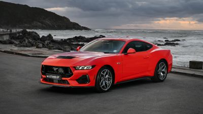 Ford Mustang GT, Beach, 2024, Red cars, 5K