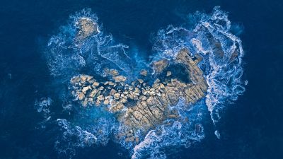 Heart shape, Rock island, Ocean Waves, Aerial Photography, Love heart, Blue aesthetic, Ocean blue, 5K