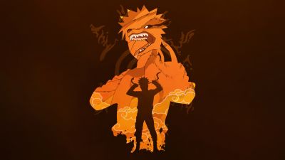 Naruto Uzumaki, Kuromi, Naruto Shippuden, Brown background, 5K