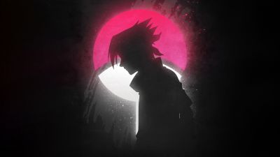 Sasuke Uchiha, Glow in dark, Dark aesthetic, Silhouette, Naruto, 5K, Dark background