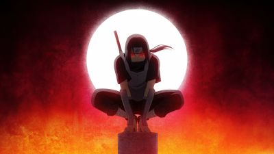 Itachi Uchiha, Iconic, Red aesthetic, 5K, Naruto, Red background