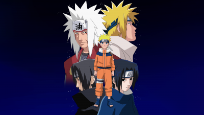 Jiraiya, Minato Namikaze, Sasuke Uchiha, Naruto Uzumaki, 5K, Dark blue