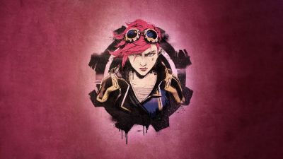 Vi (LoL), Graffiti, Red background, 5K, Arcane: League of Legends