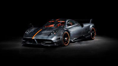 Pagani Huayra BC, Hypercar, Black background, Black cars, 5K, Carbon Fiber, Sports cars