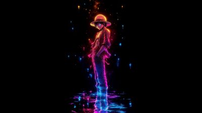 Neon, Monkey D. Luffy, 5K, 8K, Black background, One Piece