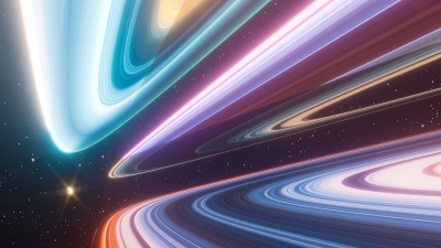 Cosmic, Light streaks, Planetary rings, Energy, Futuristic, Warp, Orbital ring, Celestial, Neon glow, Colorful space, Space artwork, Vibrant, Infinity, Motion, Dynamic, Bright, Radiant, Universe, Illumination, Neon, Velocity