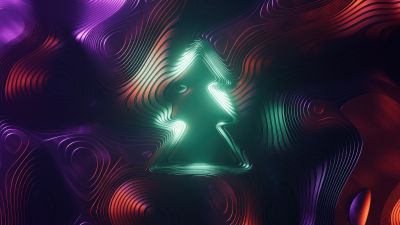 Christmas tree, Abstract art, Neon glow, Futuristic, Gradient Abstract, Layers, Digital Art, Symmetry, 3D Art, 5K, Radiant