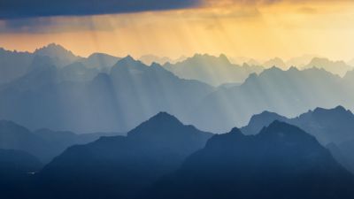 Lofoten, Wilderness, Norway, Sunbeam, Landscape, Misty mountains, Scenery, Layers