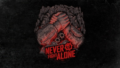 Gears of War, Never Fight Alone, Dark background, 5K