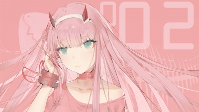 Zero Two, Pink aesthetic, DARLING in the FRANXX, Pink background, Baby pink, Anime girl