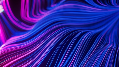 Cyberpunk, Abstract art, Glowing lines, Blue and Pink, Waves, Light trails, Neon Lights