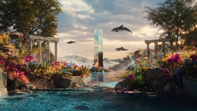 Surreal, Paradise, Dolphins, Mystical, Monolith, Ancient, Dreamlike, Scenic, Ethereal, Magical, Floral, 5K, Reflections